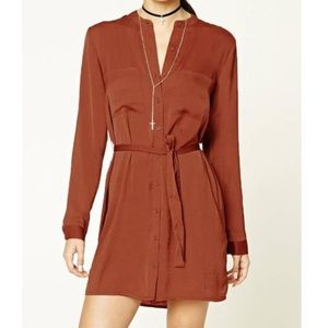 Forever 21 Orange Satin Button-front Shirt Dress M